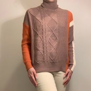 Multi-color fall cable knit turtleneck sweater